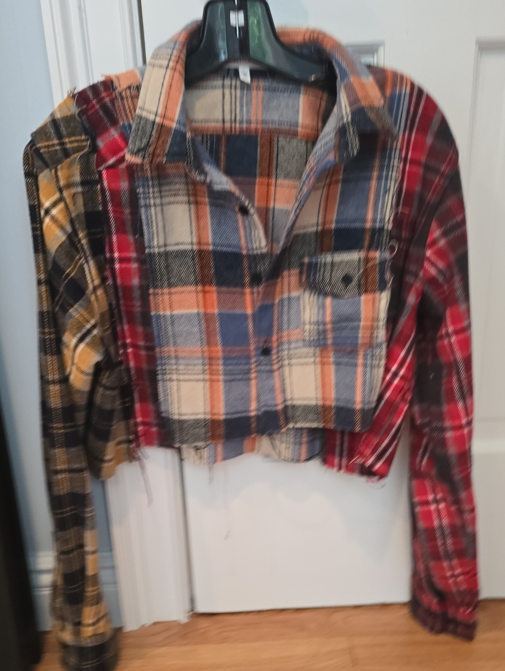 Cropped Multi-Color Plaid Flannel Shirt Jacket